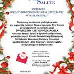 Dyplom - podziękowanie dla Dyrekcji od Fundacji Pro Salute.