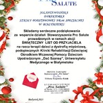 Dyplom - podziękowanie dla Pani Dyrektor  Jolanty Woińskiej od Fundacji Pro Salute.