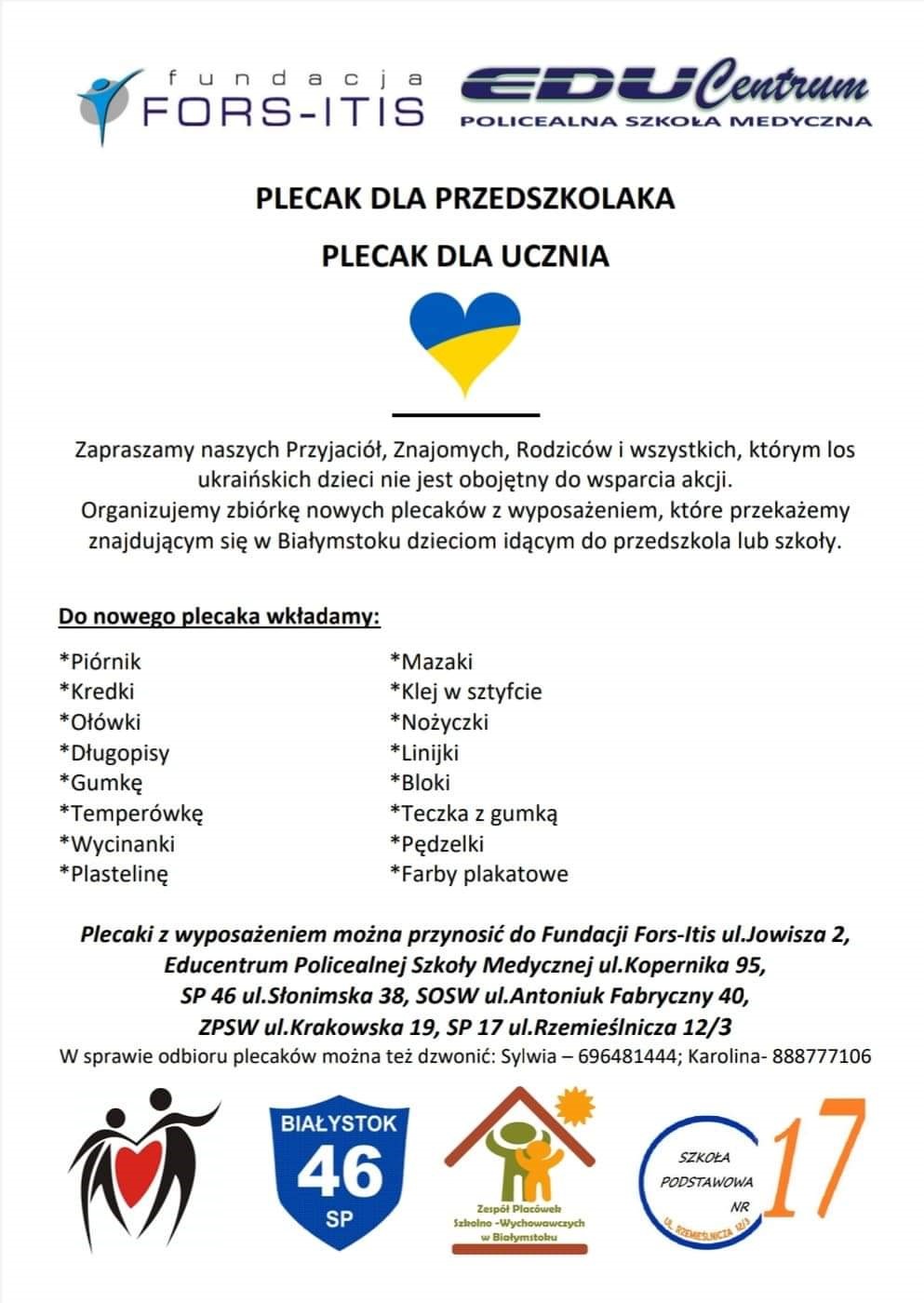 "Plecak dla przedszkolaka / Plecak dla ucznia".