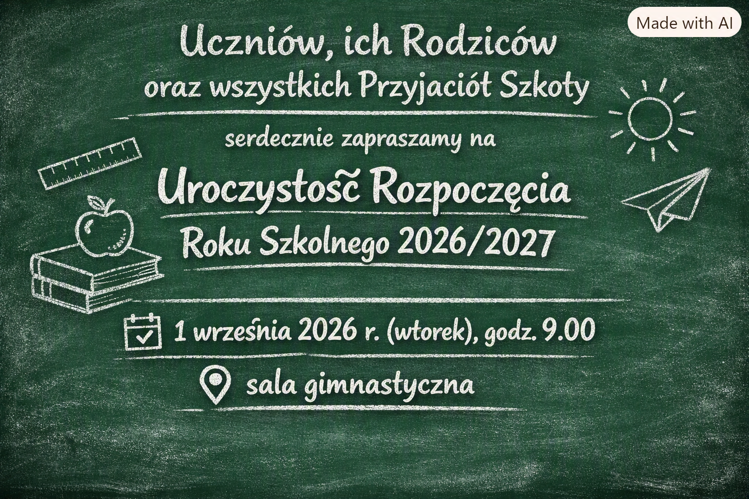 plakat - rozpoczęcie nowego roku szkolnego