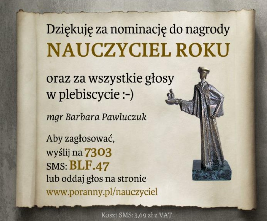 Plakat - Nominacja do nagrody NAUCZYCIEL ROKU